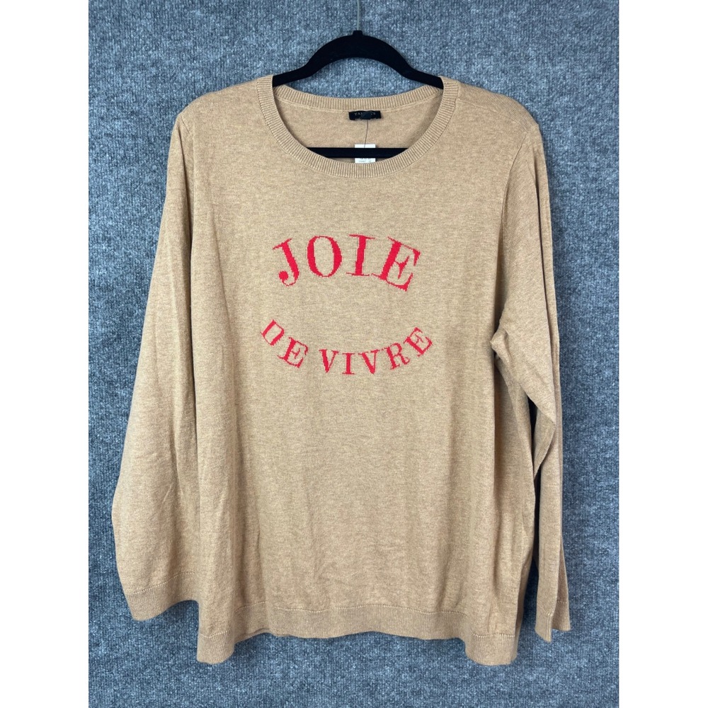Talbots Sweater Womens 2X Tan New Joie De‎ Vivre Graphic Long Sleeve Crewneck